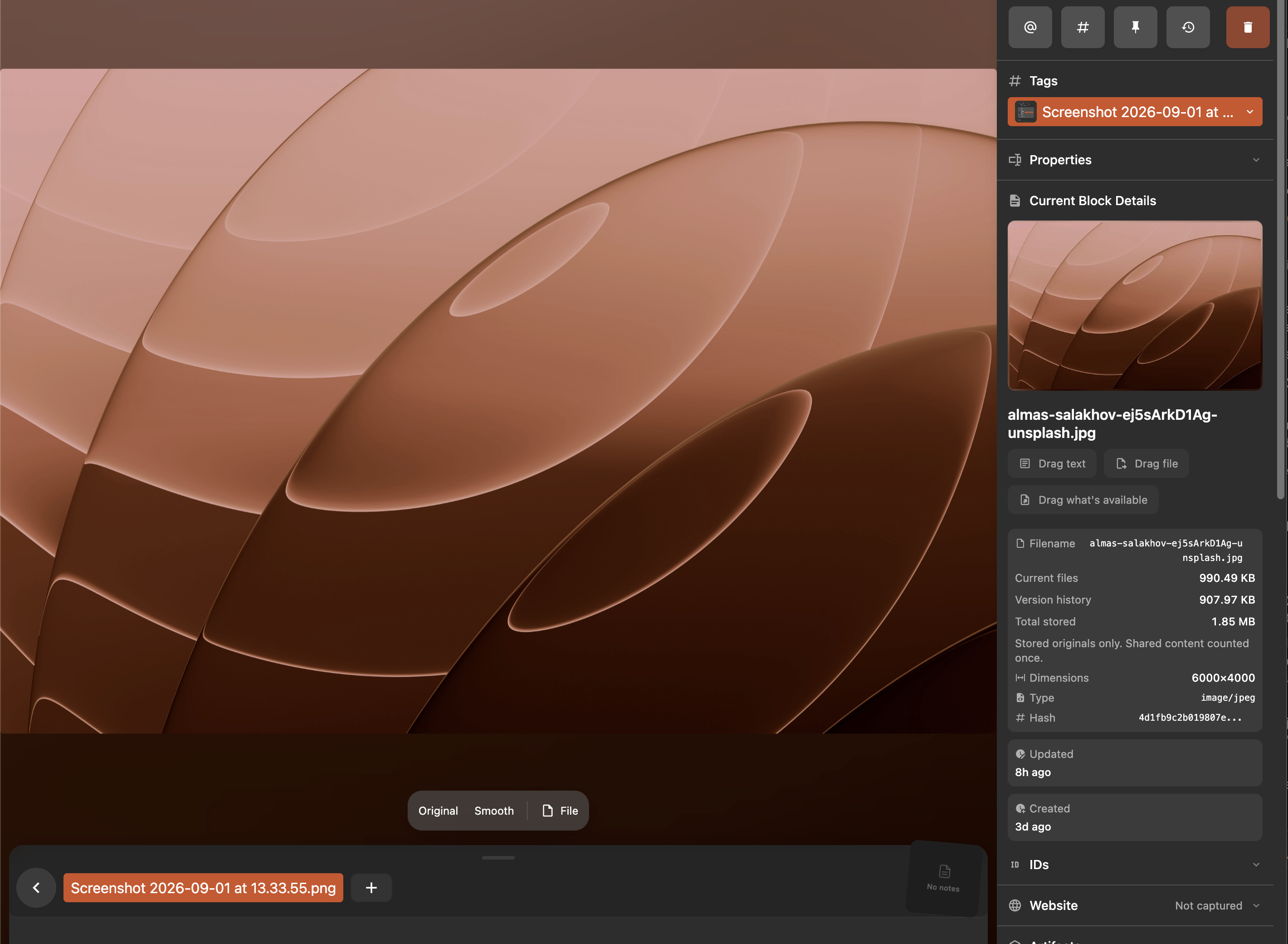 An image in Heaper's media viewer with an ambient backdrop and file details.