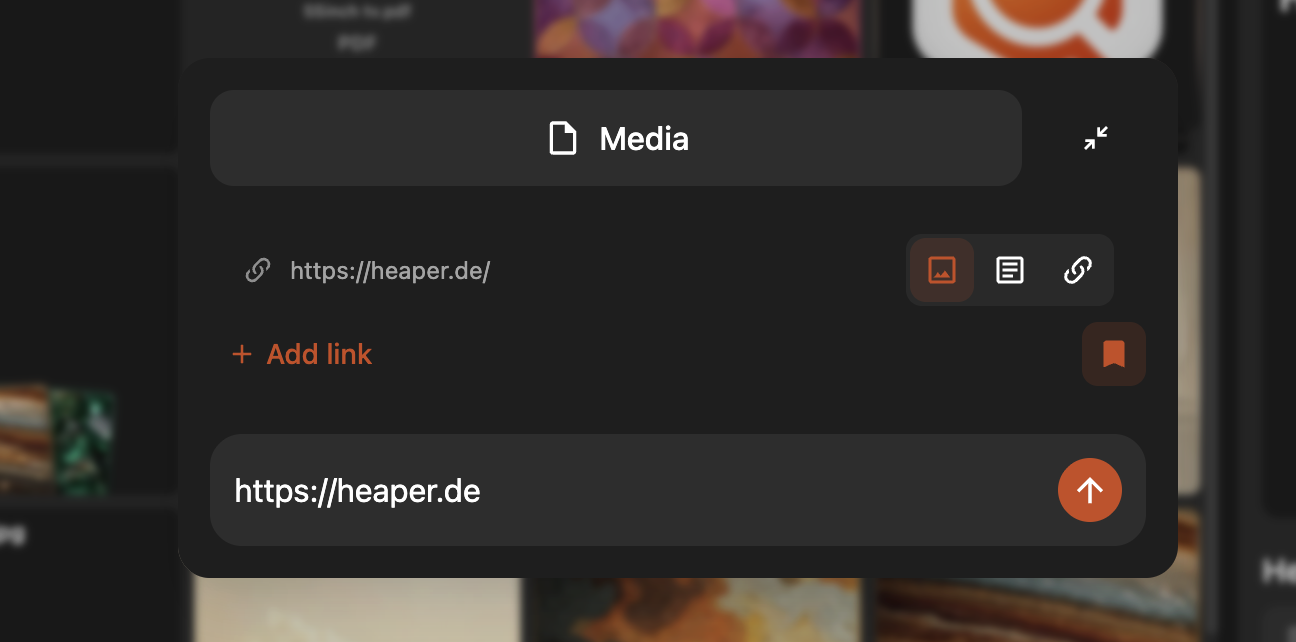 Creating a bookmark from a URL in Heaper's Create sheet.