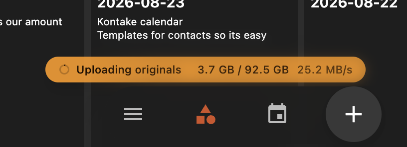 The upload indicator showing transferred bytes, total size, and current speed.